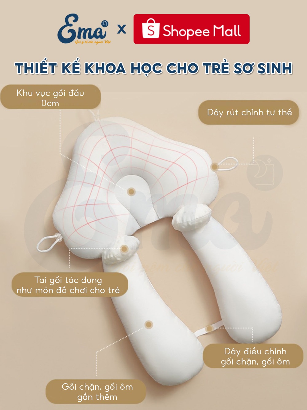Gối chống bẹp đầu cho bé
