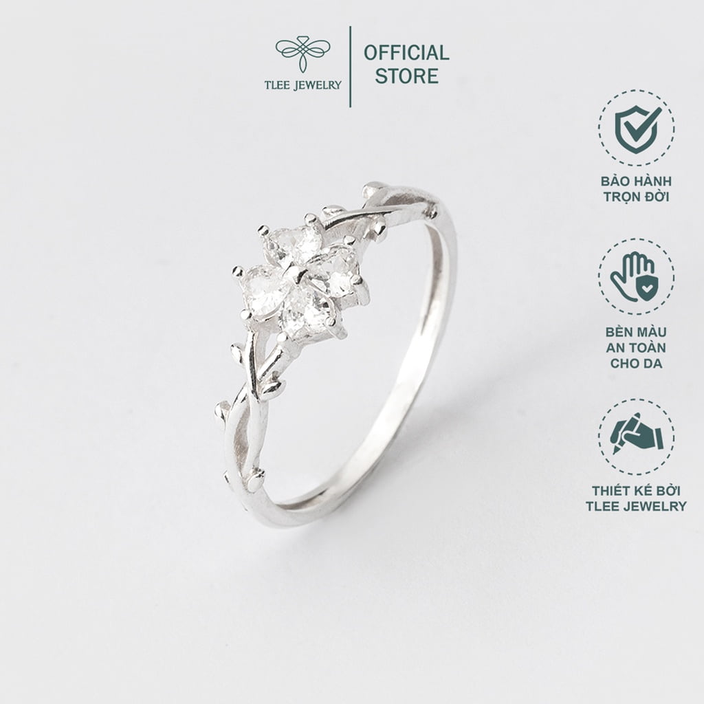 Nhẫn bạc nữ cỏ bốn lá đính đá