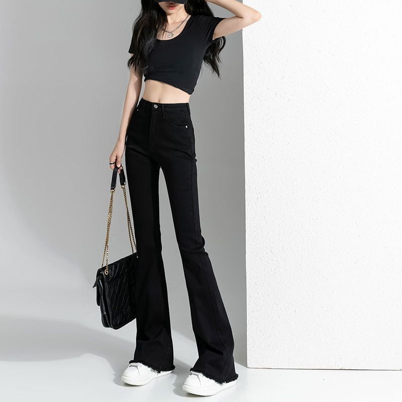 Quần Jean Nữ Ống Loe ĐEN Cạp cao