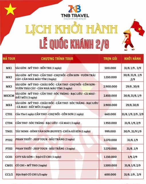 TOUR MIỀN TÂY DỊP 2/9