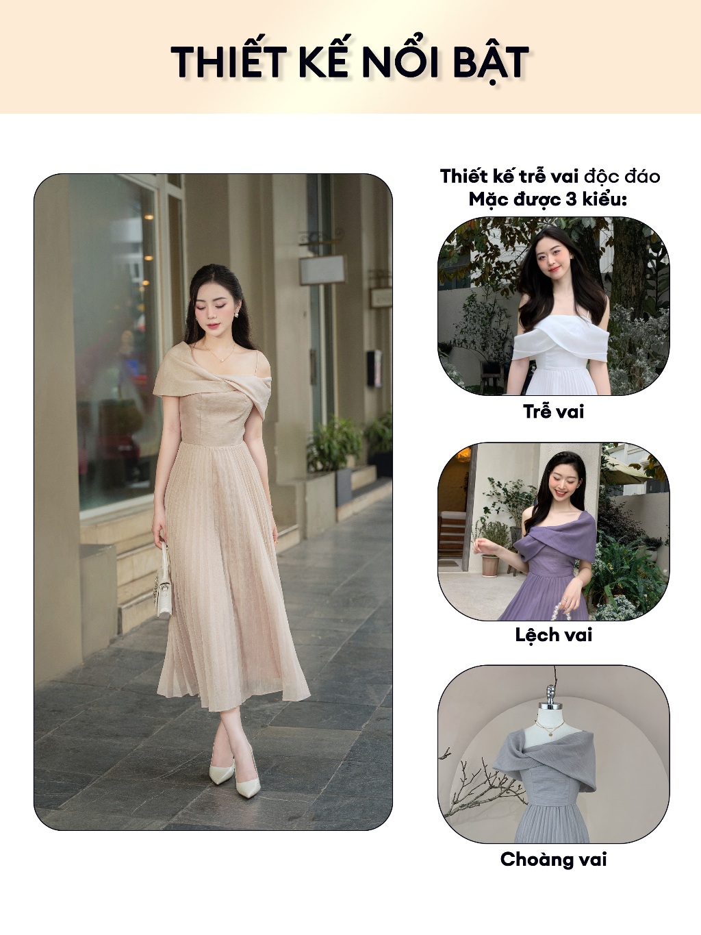 Váy xếp ly dáng dài chéo vai