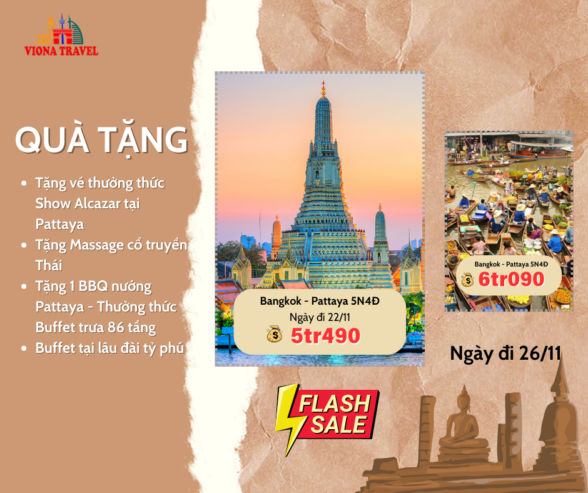 TOUR BANGKOK – PATTAYA GIỜ CHÓT