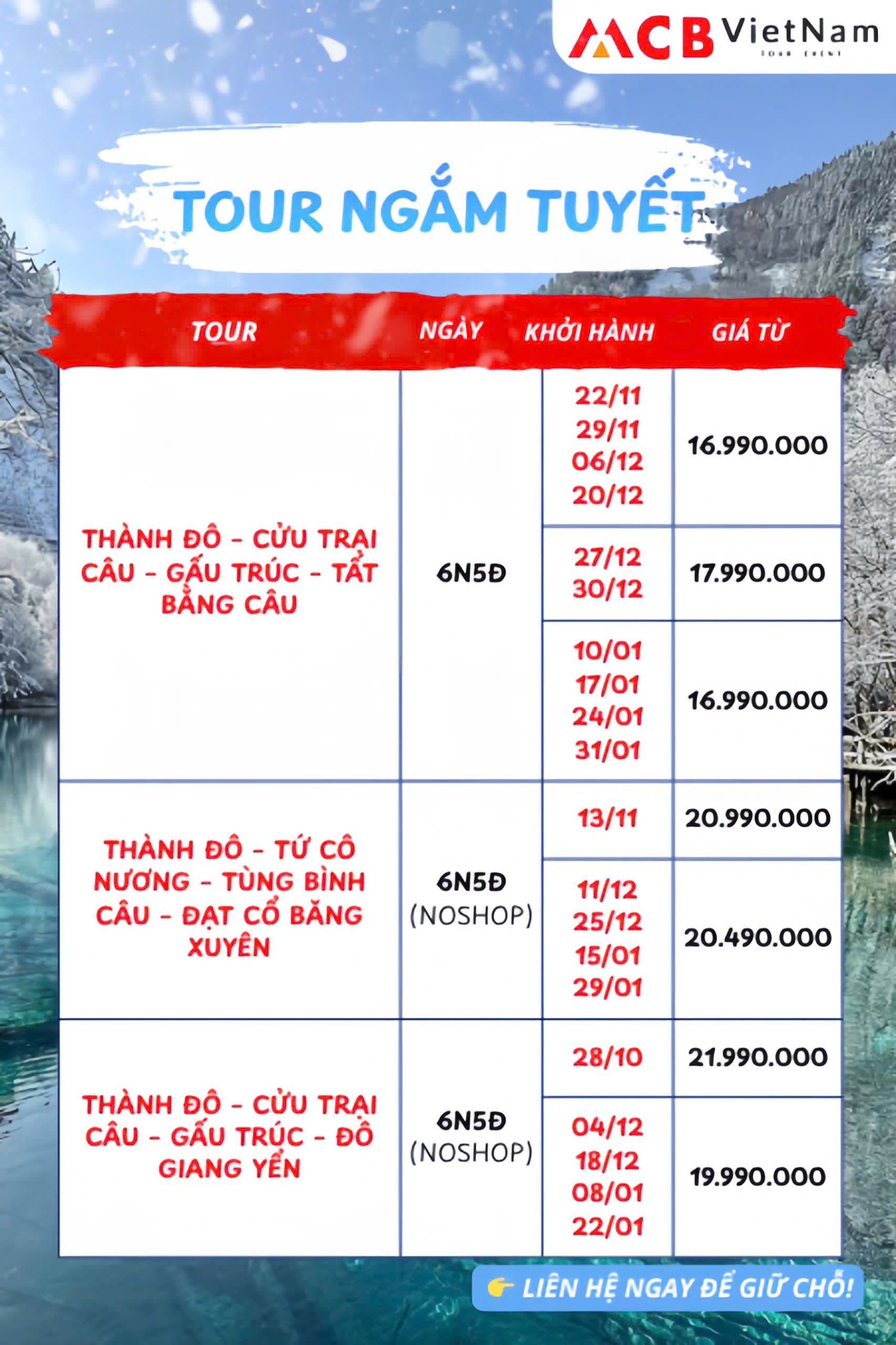 TOUR NGẮM TUYẾT – CỬU TRẠI CÂU – CÁP NHĨ TÂN – LỆ GIANG